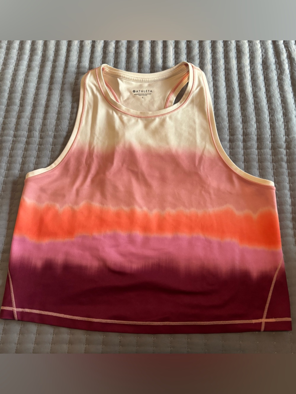 Athleta Shanti Printed Crop Tank Racerback Ombré Top - Pink/Orange EUC Large